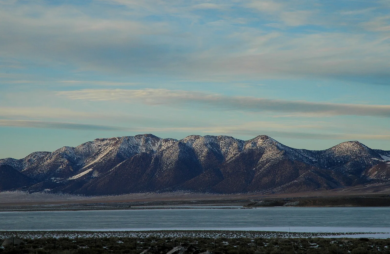 Crowley Lake with the Long Valley Caldera mountains beyond it.