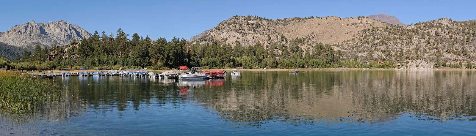 A panoramic view across June Lake toward the Sierra Nevada.